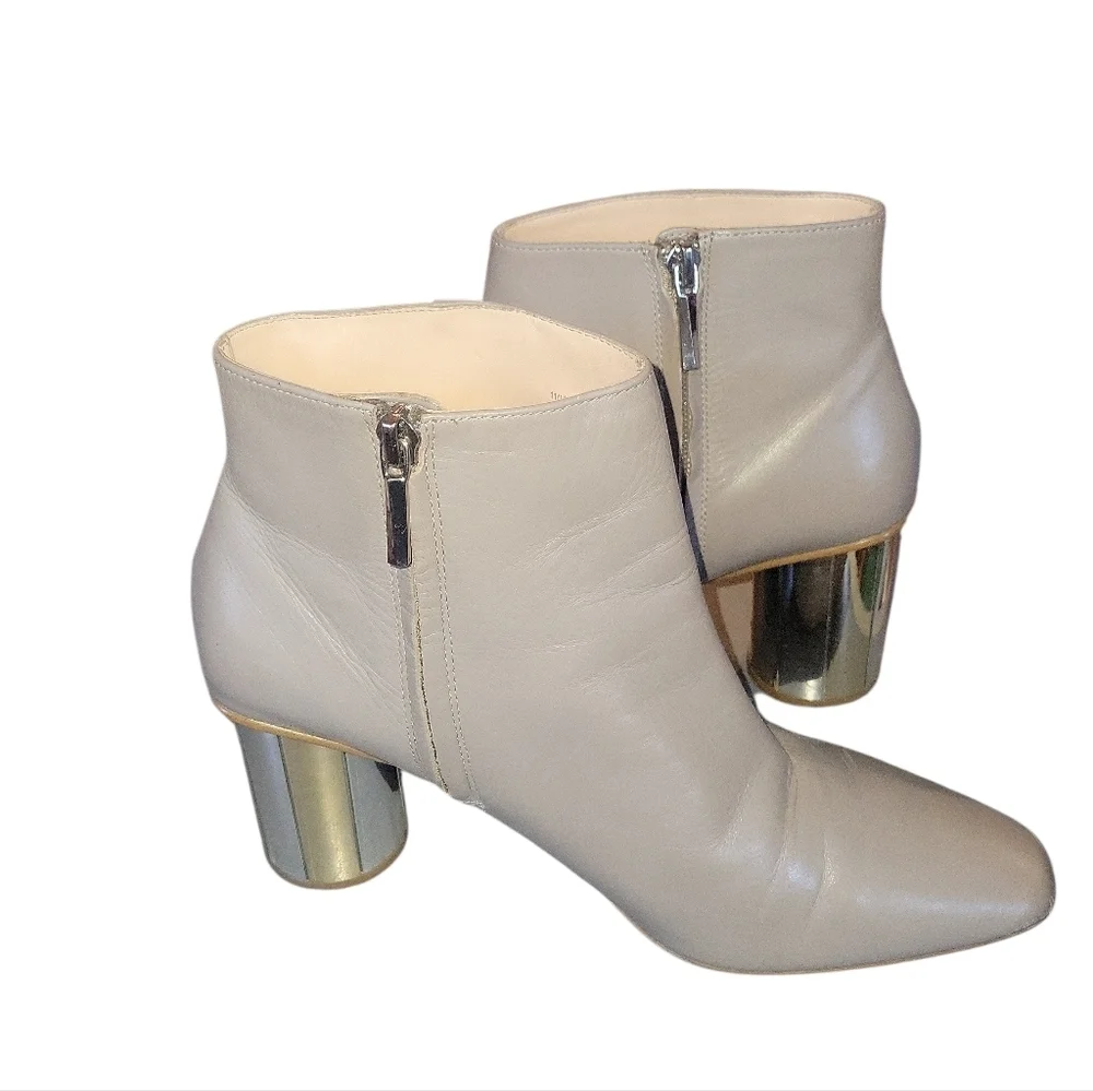 Zara Woman Leather Gray Side Zip Closure Metal Mirror Heels Ankle Bootie EU 40